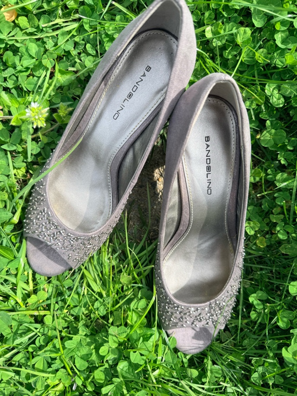 Bandolino Taupe Peep-Toe Heels with Embellished Detail EUC Sz. 7M